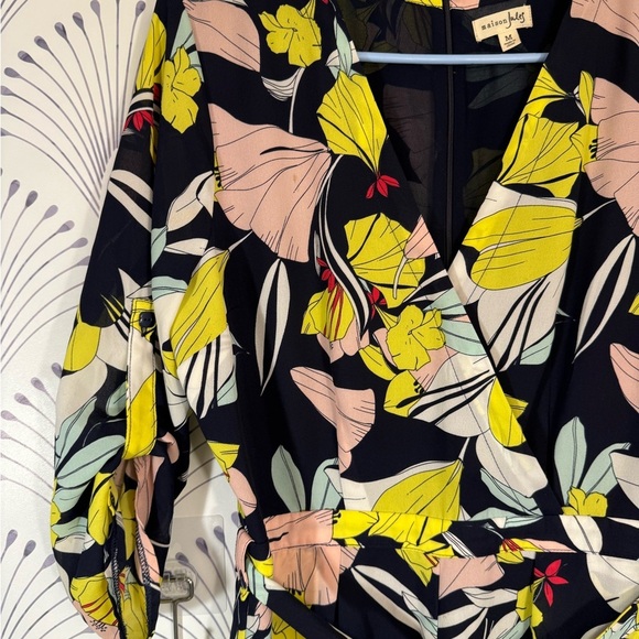 Maison Jules Yellow and Pink Wrap Tie Front Romper - Picture 3 of 8